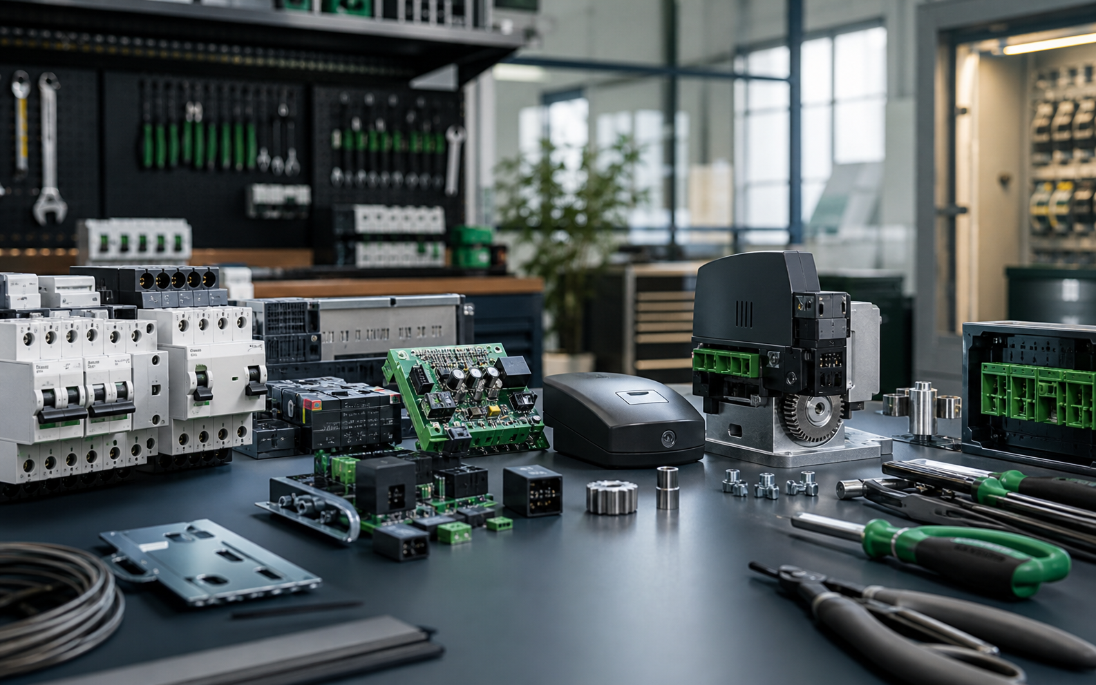 Technical service counter with electronic components, computer supplies and diagnostic instruments